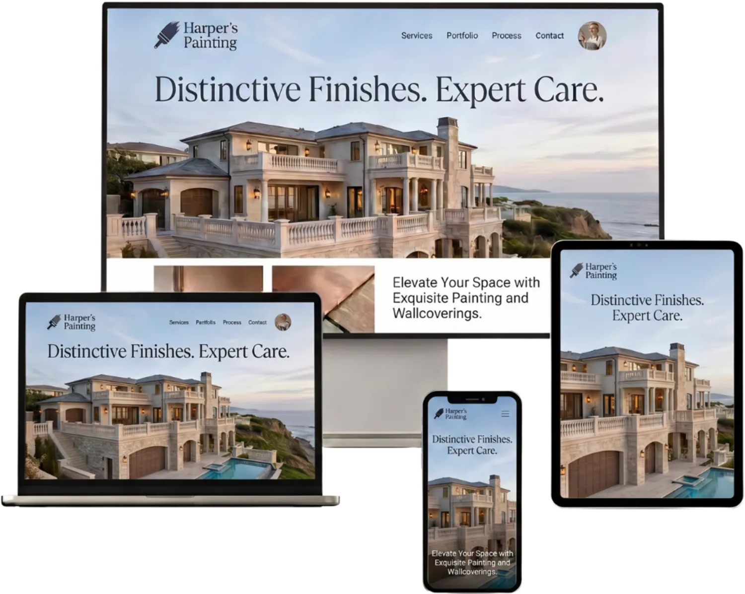 A finished tradie website shown on a desktop, laptop, tablet and phone